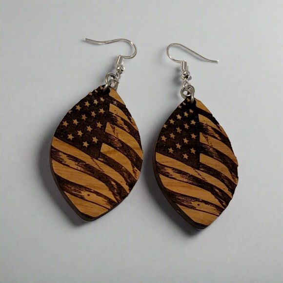 American Flag Dangle Earrings #2 - Picture 1 of 5